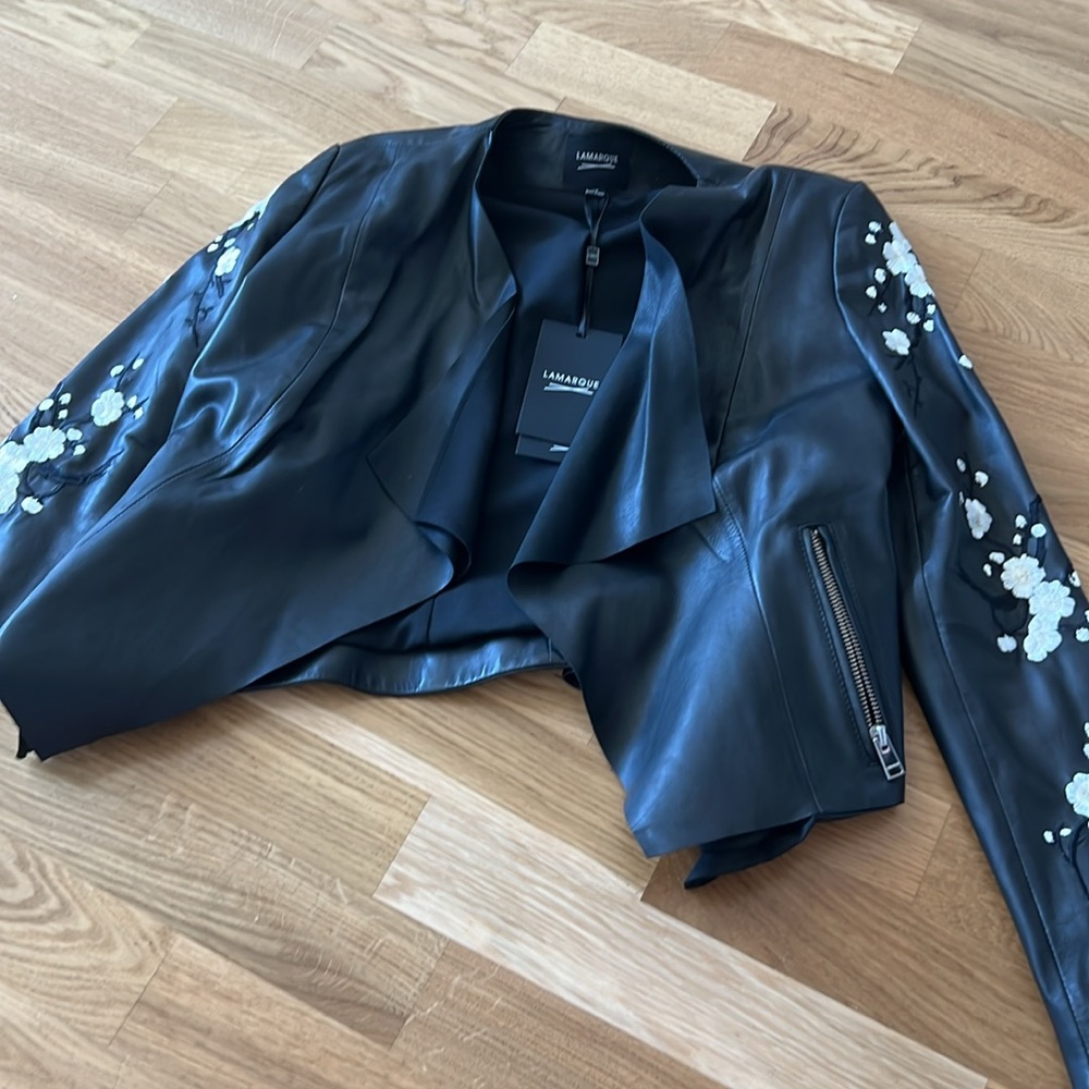 NWT Lamarque floral embroidered Zura Cascade vegan leather jacket - Picture 6 of 15